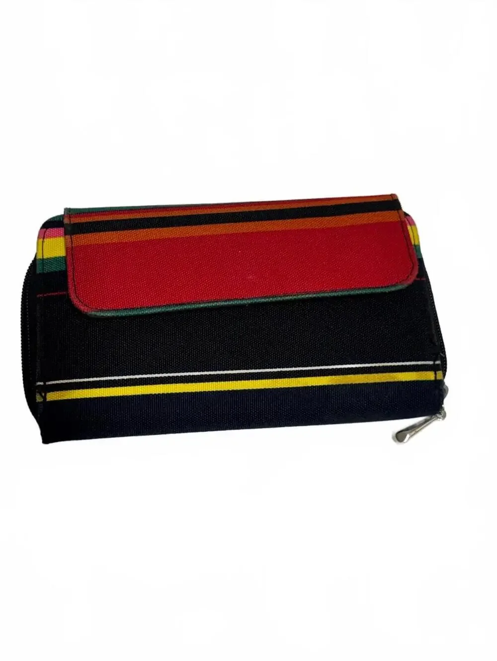 Multicolor Stripe Canvas Checkbook Wallet Zip Around Card Organizer Southwestern